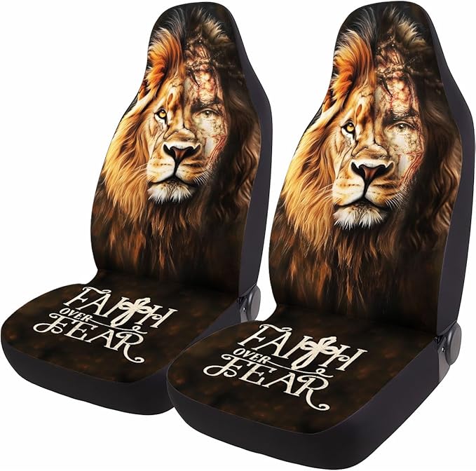 GENANY Lion of Judah Car Seat Covers Set of 2, Breathable Front Seat Covers for Truck Sedan SUV, Christian Car Accessories, Christian Gift for Women Men