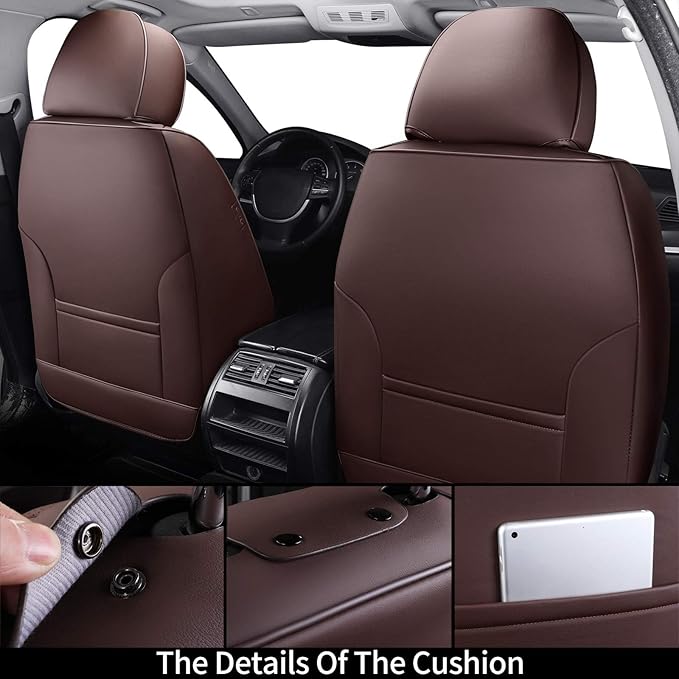 Coverado Universal Seat Covers Front, Universal Seat Covers for Cars, 2-Pack Waterproof Nappa Leather Car Seat Covers with Head Pillow, Auto Protectors Fit for Most Sedans SUV Pick-up Truck-Brown