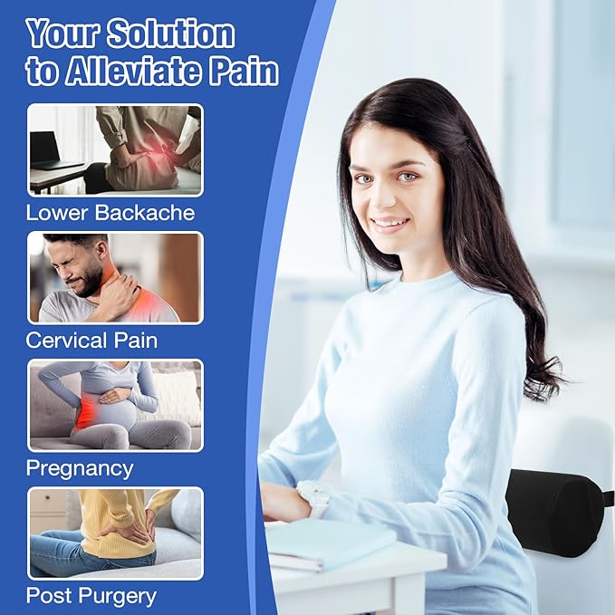 Lumbar Roll Pillows, Lumbar Support Pillow for Office Chair & Car, 15 Inch Pain Relief & Posture Correction Back Support for Office Chair, Car, Bed, Adjustable Strap & Washable Cover