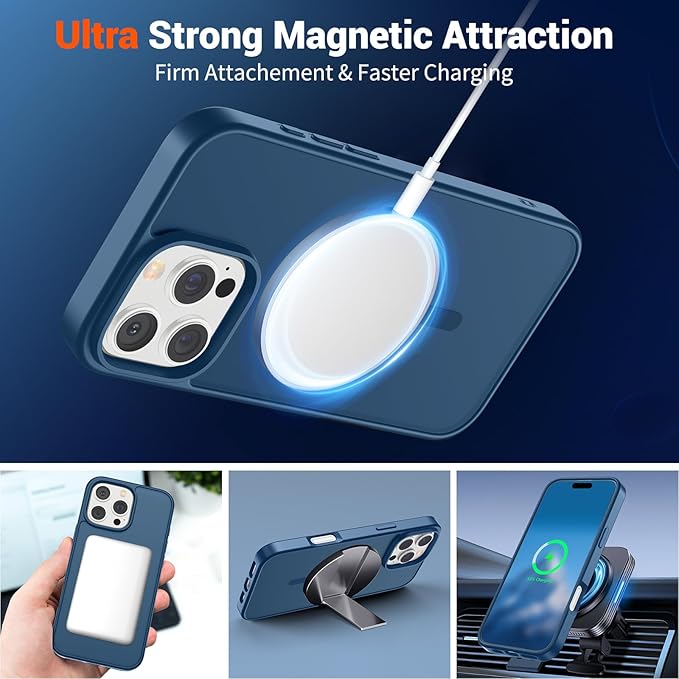 SUPFINE Magnetic for iPhone 16 Pro Max Case with Screen Protector (Compatible with MagSafe) (Military Grade Drop Protection) Translucent Matte Shockproof with Anti-Fingerprint Phone Case,Deep Blue