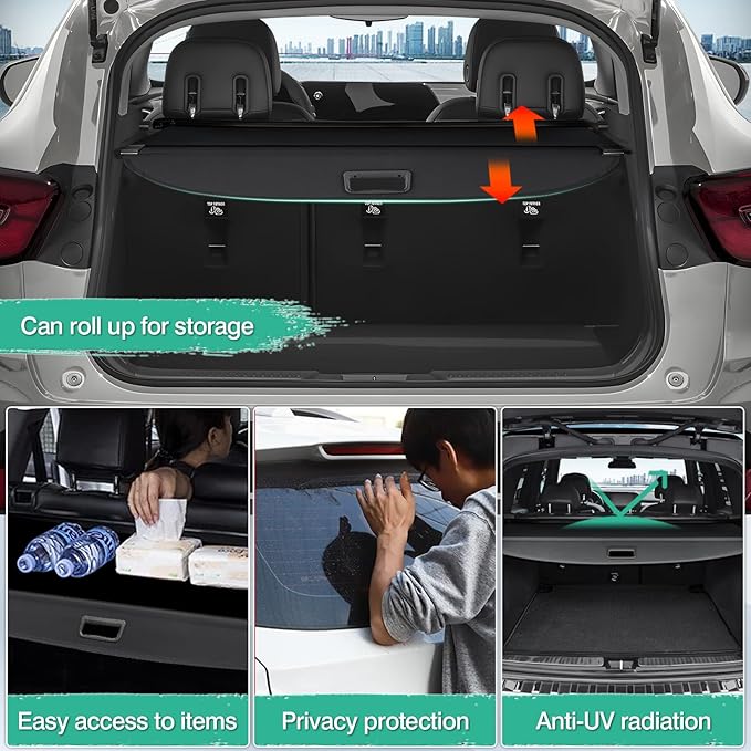 Powerty Retractable Cargo Cover for 2024-2026 Chevy Chevrolet Trax -Canvas Texture Trunk Cover Privacy Screen Rear Security Shade for Trax Accessories