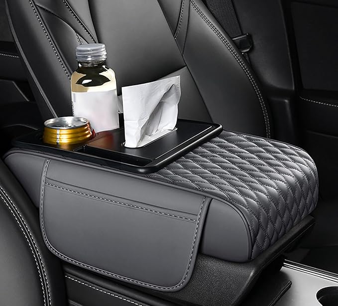 Car Armrest Center Console Cover for Toyota Prius (XW20) 2.Gen 2003 2004 2005 2006 2007 2008 2009 2010, Center Console Pad with Cup Holder, Multifunctional Armrest Cushion,D Grey