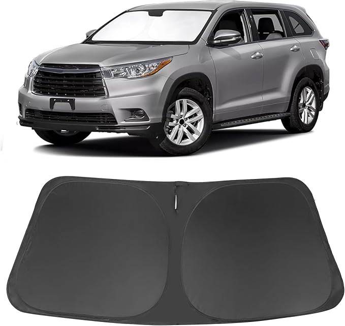 Windshield Sun Shade Custom Fit for 2014 2015 2016 2017 2018 2019 Toyota Highlander Accessories Foldable Sunshade Sun Blocker Protect Car from Sun Rays & Heat Damage Keep Car Cooler
