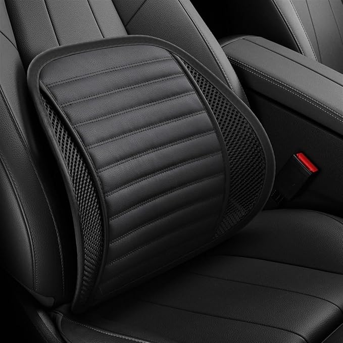 Leather Lumbar Support Seat Cushion with Mesh Breathable Car Seat for Lower Back Pain, Ergonomic Backrest for Office Chairs Car(Black)