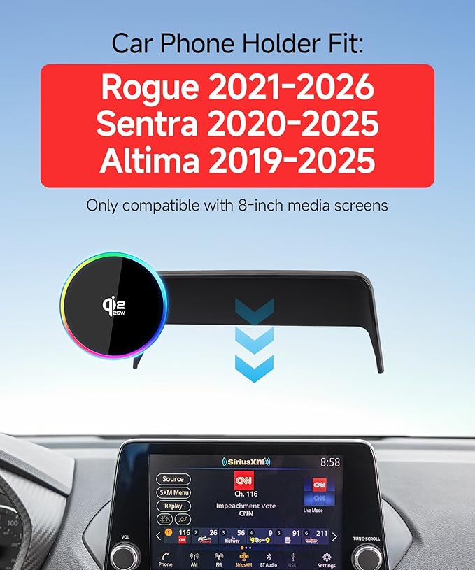 Qi2.2 Max 25W Fast Wireless Car Charger Phone Holder for 2021-2026 Nissan Rogue/2020-2025 Sentra/2019-2025 Altima 8-Inch Screen, Magnetic Phone Mount Compatible with MagSafe