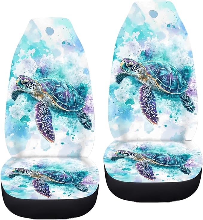 ELEQIN Blue Turtle Car Seat Covers Two Front Only for Car, Automotive Interior Covers, Airbag Compatible, Quick Setup Universal Fit Seat Covers for Car, Truck, SUV