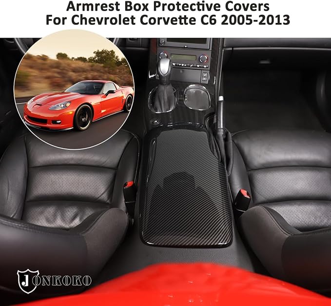 Car Center Console Pad for Chevrolet Corvette C6 2005-2013 Car Armrest Cover Leather Cushion Waterproof Auto Armrest Seat Box Protector Accessories (Leather) (ABS-Carbon Fiber)