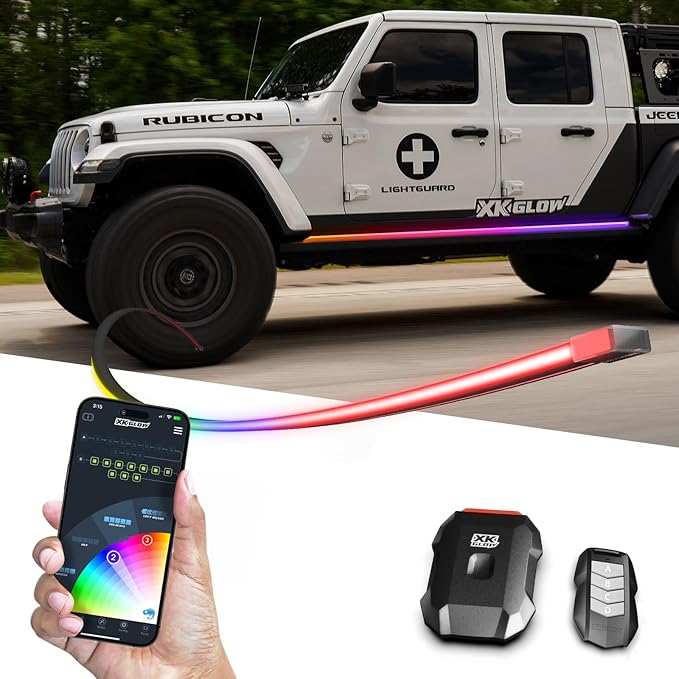 XKmax Atomix Body Panel LED Light Strip for Jeep | RGB Color Chasing & App | XKGLOW (Running Board Kit)