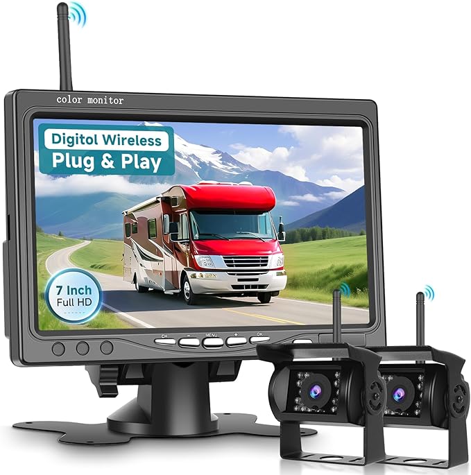 Wireless Backup Camera Kit, Sellrich Reverse Camera with 7 Inch 1080P IPS Monitor 2 Cameras, Support DIY Parking Line BSD Image Flip IR Night Vision Waterproof Rear View Camera