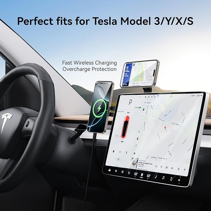 Laptop Phone Holder, Magnetic Phone Stand 15W Fast Wireless Charger for MagSafe for iPhone 17/16/15/14/13/12 & All Phones for Tesla (Black)