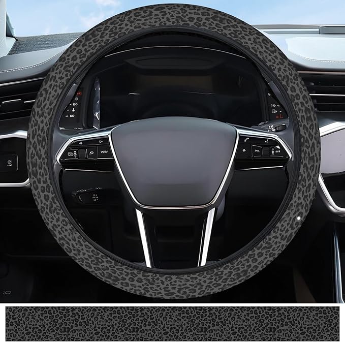 Elastic Car Steering Wheel Cover, Universal 15 inch Non-Slip Breathable Neoprene Steering Wheel Protector, Car Accessories for Women Men Fit Auto, Suvs, Truck Black Leopard