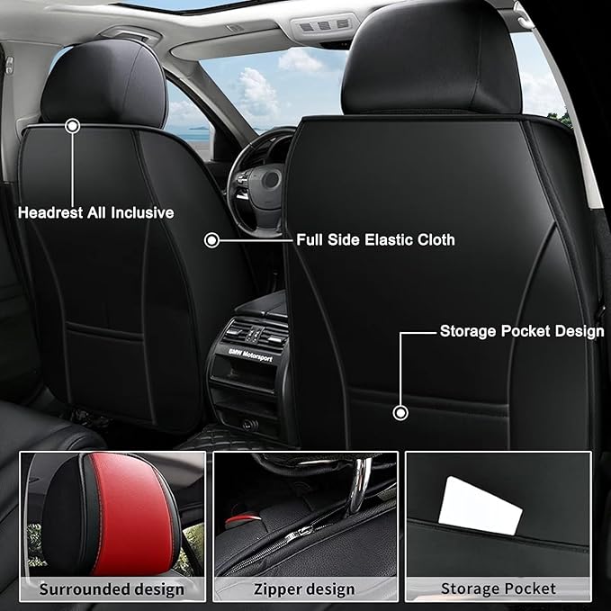 AOMSAZTO 2 Front Car Seat Covers Fit for Jeep Gladiator 2020-2025 Car Seat Cushion Protector Leather Front Seat Cover Waterproof Black&Red