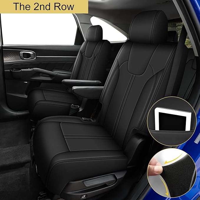 Full Set Seat Covers Fit for Kia Sorento 6 Seater:2021-2025 Premium Faux Leather Car Seat Cushion(Black)