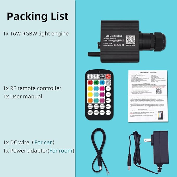 Twinkle 16W Mini Bluetooth APP Control Music Sync Fiber Optic Light Source RGBW Light Box Engine Diver for Car Starlight Headliner Home Indoor Star Ceiling Decoration