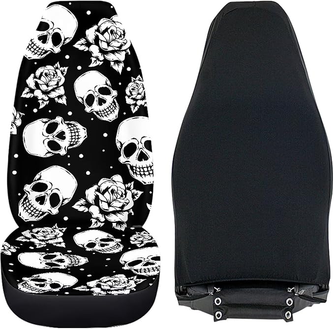 Skull Floral Car Seat Covers Set of 2 Breathable Universal Vehicle Front Seats Interior Protector Easy to Install Interior Protection Suitable Fits Most Car Auto SUV Sedan Truck
