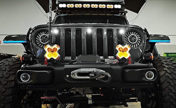 iJDMTOY 3pc Set Pre-Runner Style 12-SMD Xenon White LED Grille Clearance Light Kit Compatible with Jeep Wrangler JL or Gladiator JT