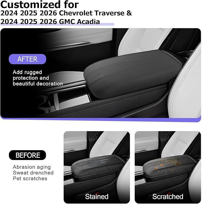 LUWU Center Console Cover Hidden Storage Box Compatible with 2024 2025 2026 Chevy Traverse & GMC Acadia Accessories Silicon Material Armrest Cover Center Console Hidden Organizer Box (2 in 1 Design)