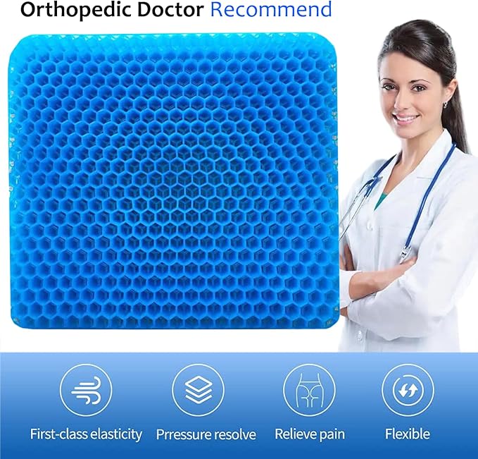 Gel Seat Cushion for Long Sitting, Extra Thick Gel Cushion for Wheelchair Soft Chair Pads Cushions for Office Home Chairs Car Seats Long Trips - Back Sciatica Hip Tailbone Pain Relief Cushion (Blue)