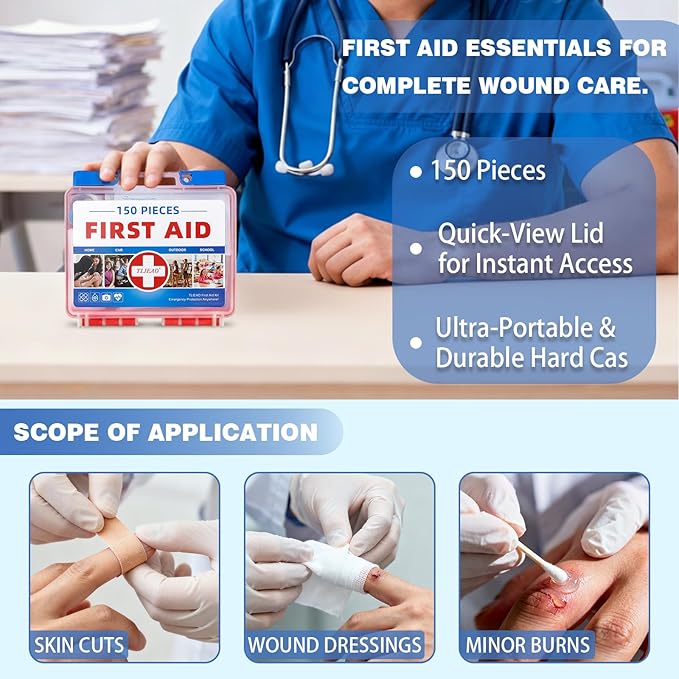 Mini First Aid Kit - 150 Pieces Emergency Medical Kit for Home, Car, Travel, Camping, Truck, Hiking, Sports, Office, Vehicle & Outdoor Emergencies