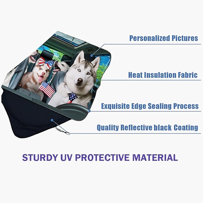 Funny Husky Driving Car Windshield Sun Shade Foldable Sunshade Front Window Cover Sun Visor Protector Accessories (59x27.5 inches)