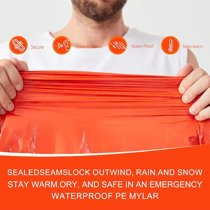 Emergency Sleeping Bag & LED Beanie Hat Set, Waterproof Thermal Mylar Bivy Sack, Portable Survival Gear for Hiking, Camping, Bug-Out Bags & Emergency Kits