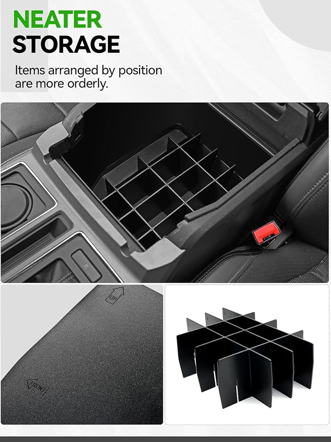 ELECFRESH 2PCS Center Console Organizer for 2023 2022 2021 Ford F150 Accessories, Armrest Storage Box and 16-Compartments Divider for Ford F150 (Not fit for 2024-2026)