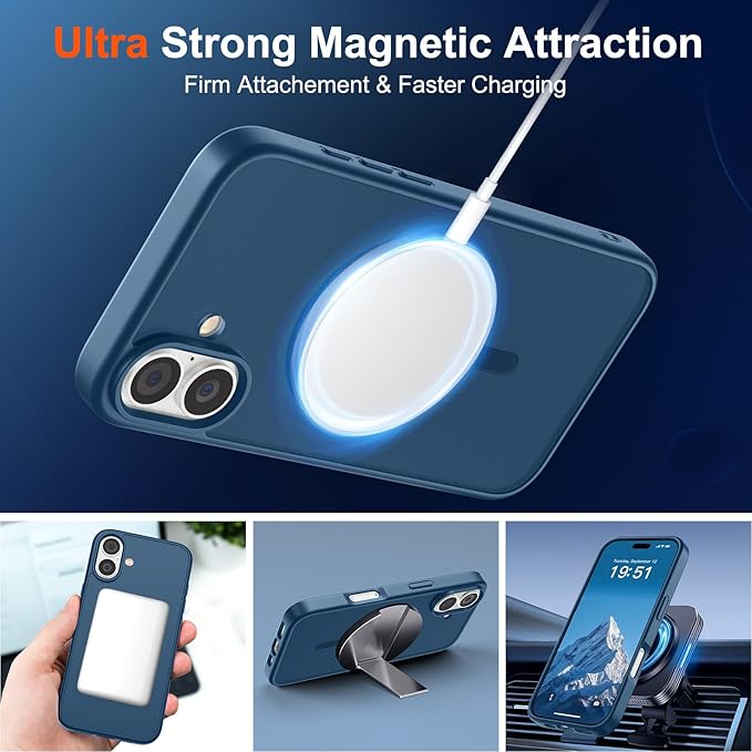 SUPFINE Magnetic for iPhone 17 Case (Compatible with MagSafe)(Military Grade Drop Protection) Translucent Matte Shockproof with Anti-Fingerprint Phone Cover 2025,Deep Blue
