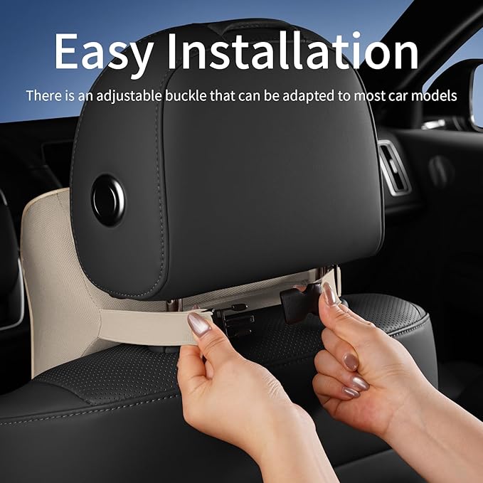 Quintor Genuine Leather Car Neck Pillow,Memory Foam Headrest Cushion, Ergonomic Cervical Support for Tesla Model 3/Y/X, Lexus, BMW- Breathable & All-Season Soft (2 PC)