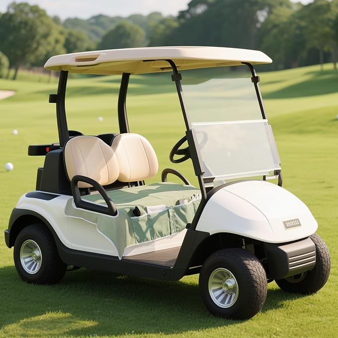 MoKo Golf Cart Seat Covers, Universal Golf Cart Seat Towel Blanket for EZGO,Yamaha,Club Car and More 2-Seat Carts with 4 Front Pockets, Universal Golf Accessories, Non-Slip Easy to Clean, Green