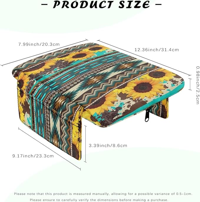 Wanyint Aztec Sunflower Blue Auto Center Console Cover Soft Armrest Box Pad Protector Middle Console Cover with Pockets Storage Bag Hand Rest Pillow Car Interior Decor Accessories