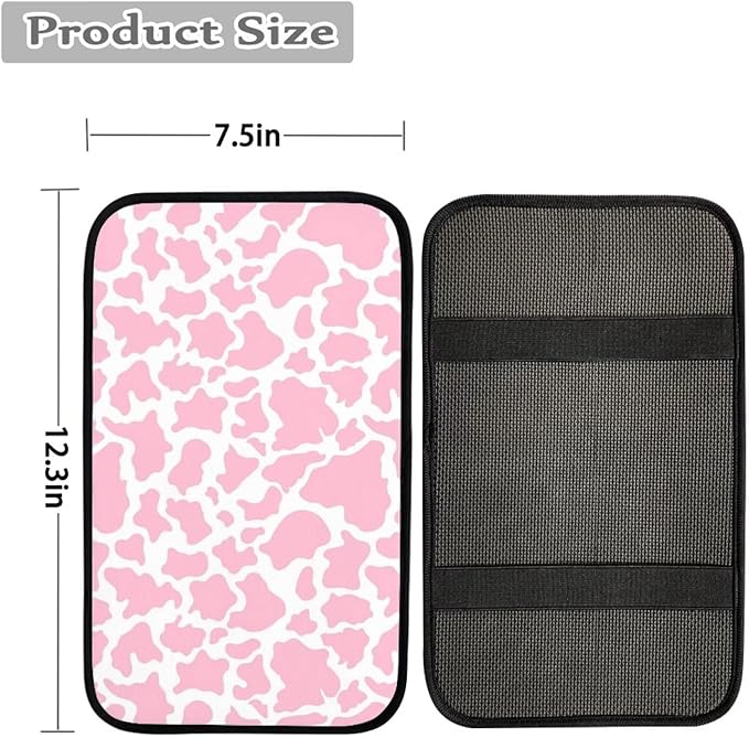 JoyLamoria Pink Cow Print Auto Armrest Box Pad Center Console Armrest Cover Universal Fit Car SUV Sedan