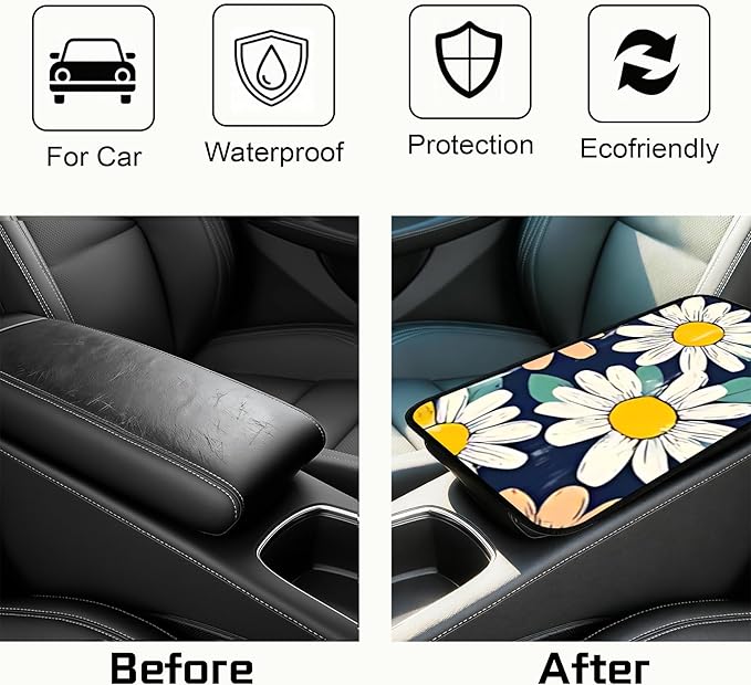 Car Armrest Cover Pad - Car Center Console Cushion Protector Against Pet Claws, Dirt and Sticky Fingers, Comfortable Auto Decor Accessory Fit for Sedan, Van, SUV