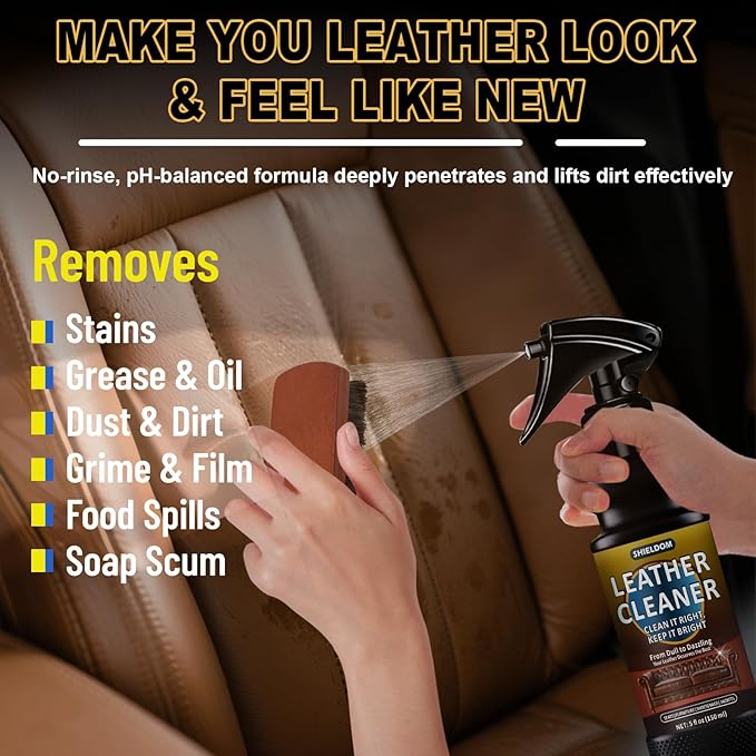 Leather Cleaner and Conditioner Leather Care Detailing Kit to Clean, Soften, Protect & Restore Leathercraft - UV Protection Prevent Cracking or Fading of Furniture, Car Interiors, Shoes, Bags