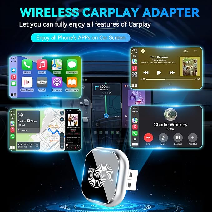 2026 Upgraded Wireless CarPlay Adapter, Bluetooth Car Play Wireless Adapter Mini 2-in-1 Android Auto Adapter, Plug & Play Zero Latency Auto-Connect, USB-A/Type-C Interface, Fits iOS 10+ & 2015+ Cars