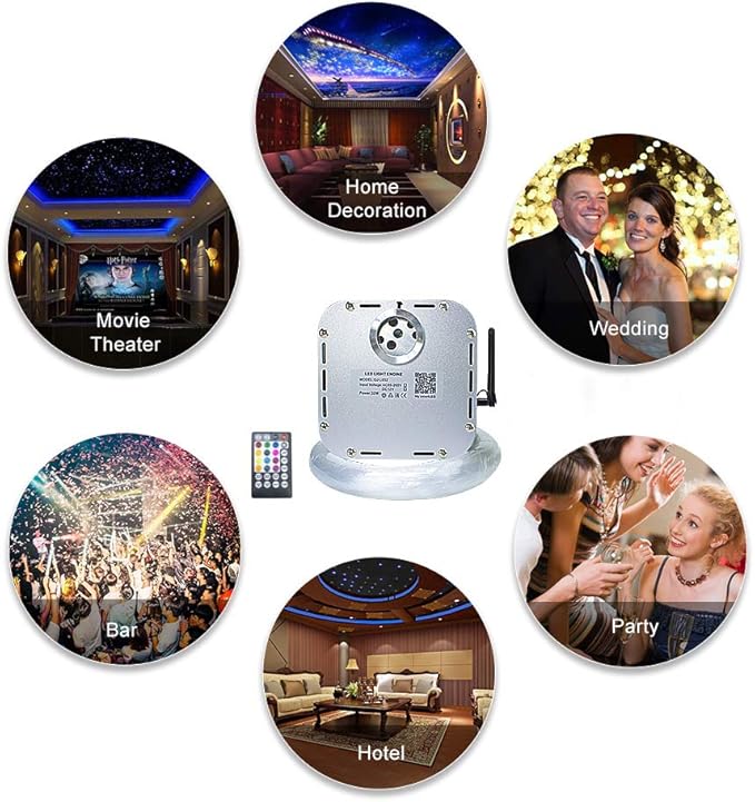 AKEPO 32W RGBW APP+Twinkle+Music Control Fiber Optic Lights Kit Star Ceiling Sky Light, 400pcs of Mixed Φ (0.75+1+1.5+2mm) 13.1ft/4m Optical Fiber Cable and Crystals for Car & Media Movie Room Decor