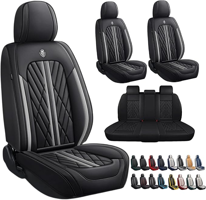 Premium Nappa Leatherette Car Seat Cover Set Custom Fit for Honda CR-V CRV 2000-2023 2024 2025 2026 Water-Proof Breathable Faux Leather Seat Cushion Protectors (Full Set 5 Seats,Grey Line)