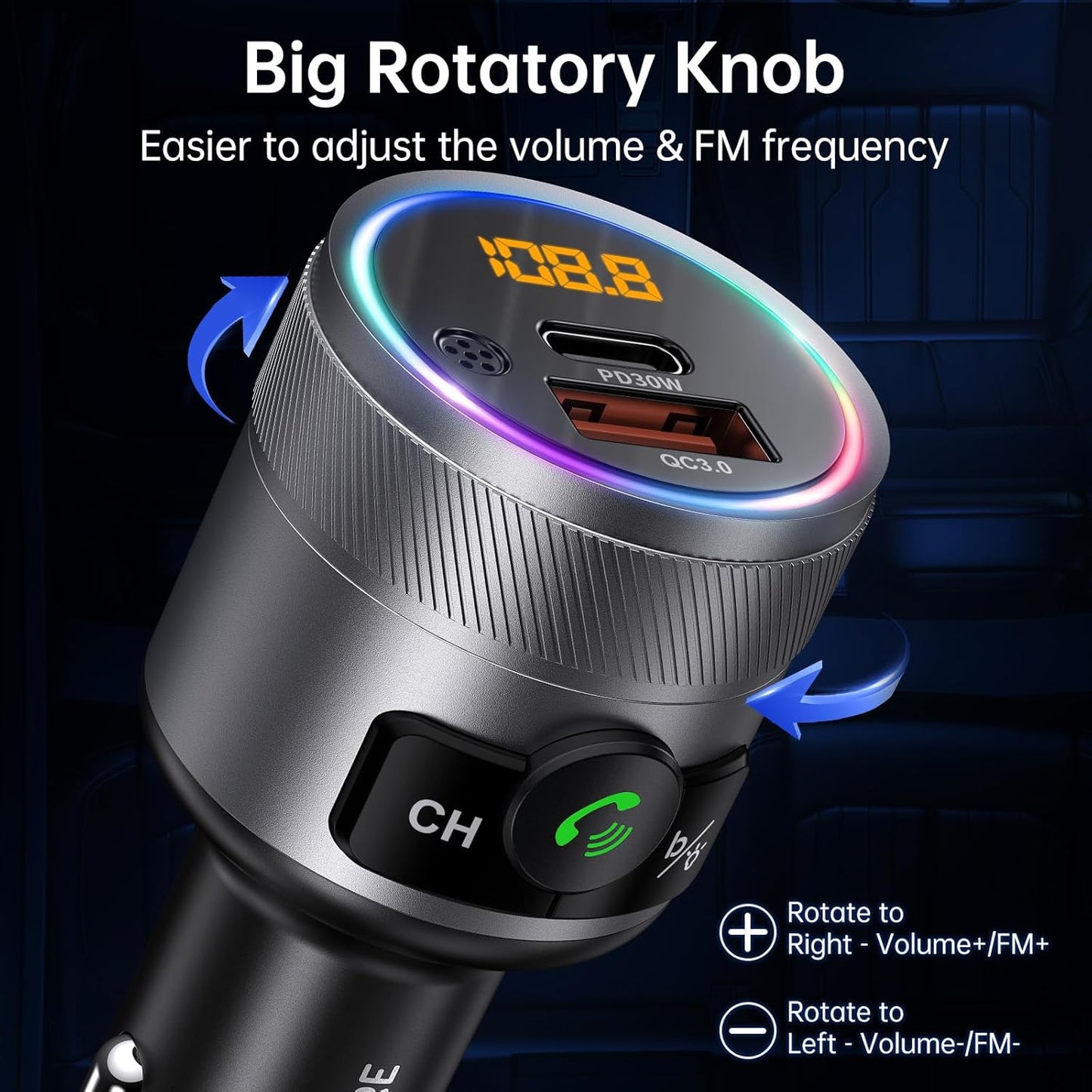 Syncwire Bluetooth 5.4 FM Transmitter for Car, 38W PD&QC3.0 Dual USB Charging Bluetooth Car Adapter Microphone & Bass Sound MP3 Music Player FM Kit with Hands-Free Calling