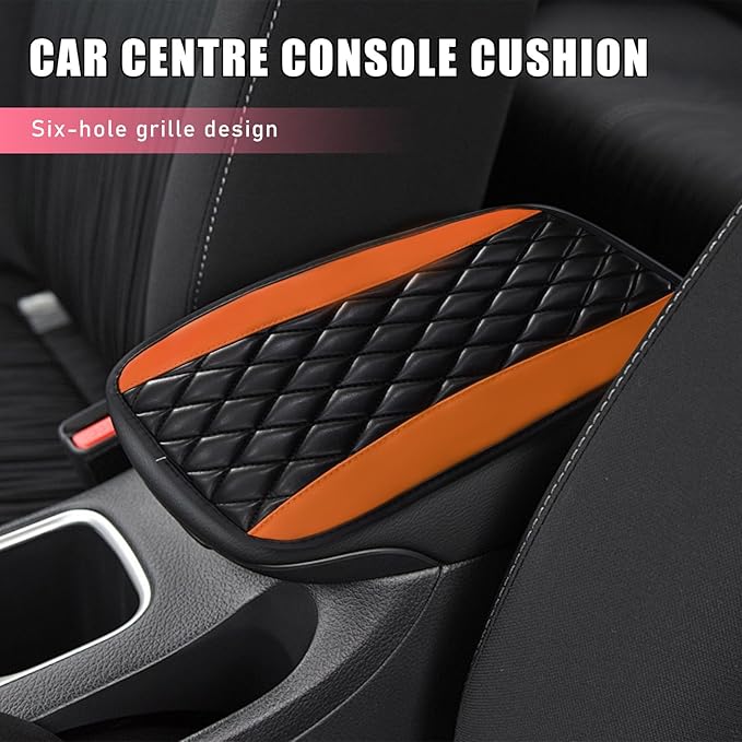 Car Center Console Cushion Pad, PU Leather Waterproof Auto Armrest Box Cover Protector, Comfortable Armrest Seat Box Cover Mat, Universal Car Accessories for SUV Truck (Orange)