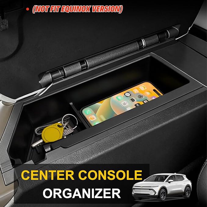 2 Pack Center Console Organizer for 2026 2025 2024 Chevy Equinox EV LT/RS Interior Accessories - Lower Center Console Organizer Tray& Armrest Storage Box - ABS Plastic, Black