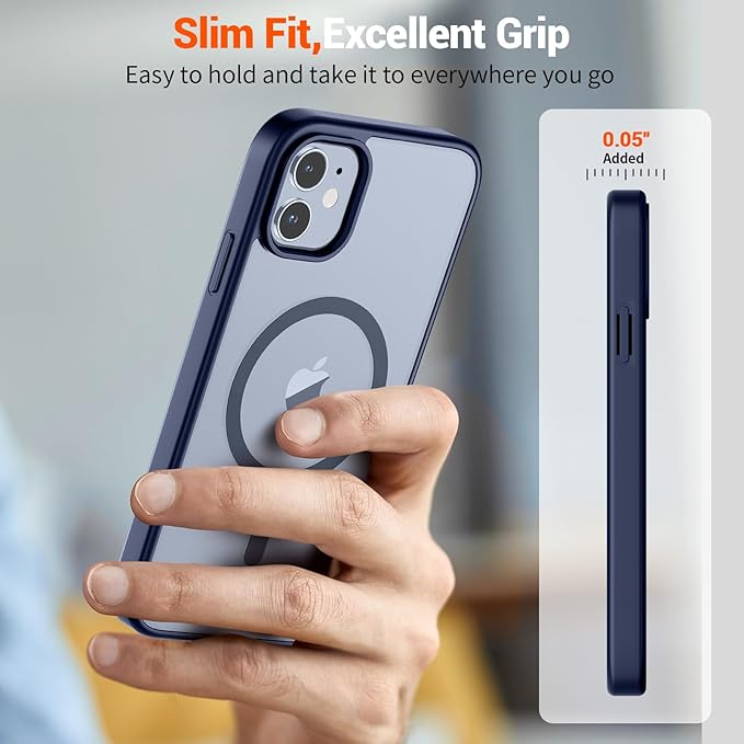 SUPFINE Magnetic for iPhone 12 Case/iPhone 12 Pro Case (Compatible with MagSafe)(Military Grade Drop Protection) Slim Translucent Matte Shockproof with Anti-Fingerprint Phone Case,Navy Blue