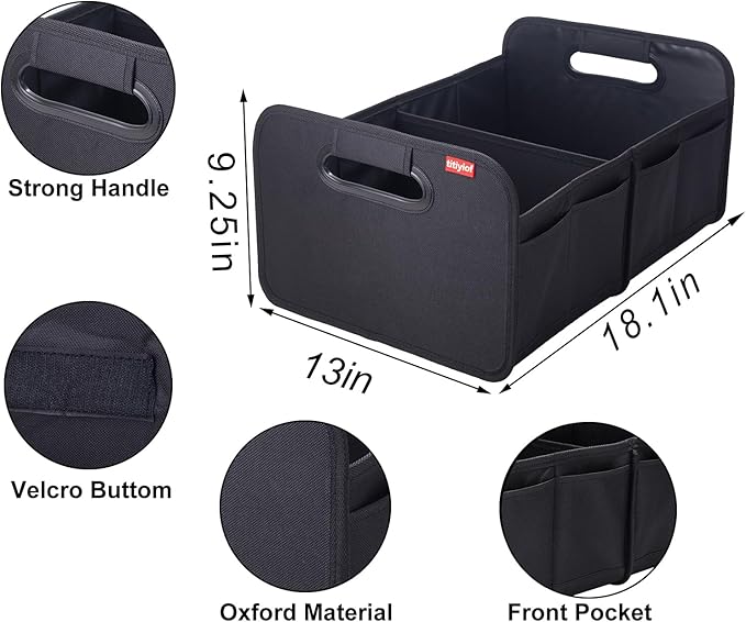 titiyiof Trunk Organizer For Suv & Sedan,Car Organizers and Storage, Waterproof Collapsible & Adjustable Straps,35L Sturdy Car Organization for Car Accessories, Tools,Sundries,2 Compartment（Black）