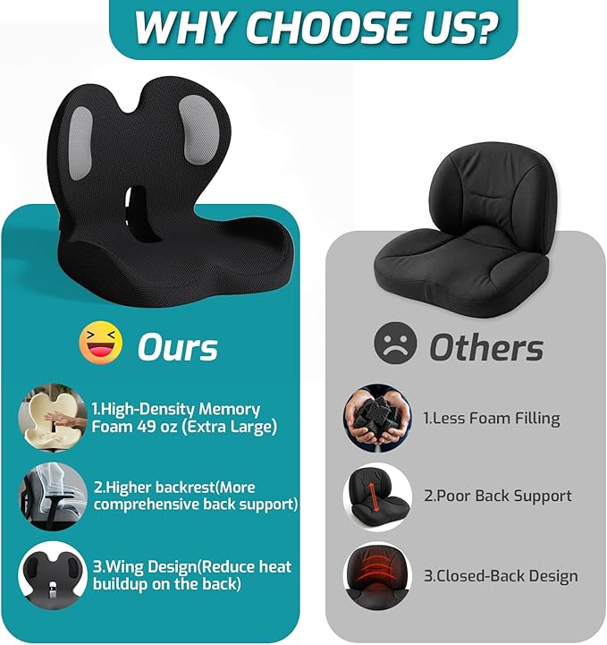 Ergonomic Seat Cushion,Office Chair Cushion with Lumbar Support Pillow,Car Orthopedic Seat Cushions,Designed for Sciatica,Tailbone,Back Pain Relief,for Office,Car,Truck,Home,Desk Chair