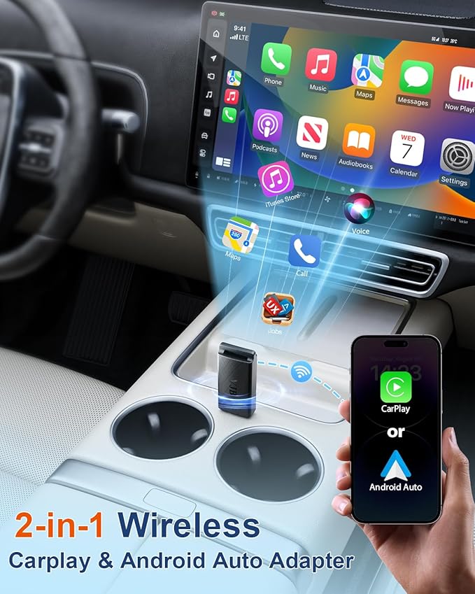VJB Wireless CarPlay &Android Auto Adapter for iPhone & Android | Converts Wired to Wireless | Plug and Play Stable Connection Fast Auto-Connect (iOS 10+, Android 10+, 2016+ Cars)