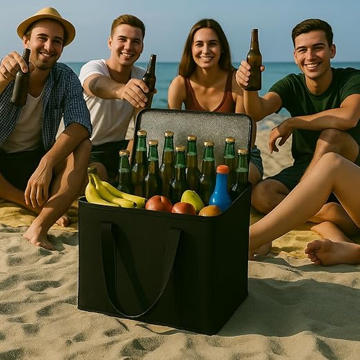 musbus 4-Pack insulated trunk organizer car cooler bag Food Insulated Grocery shopping bags, Black, reusable,zipper,foldable,tote,cold,for adult,for foodland,