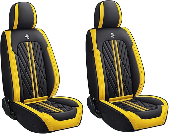Premium Nappa Leatherette Car Seat Cover Set Custom Fit for Honda CR-V CRV 2000-2023 2024 2025 2026 Water-Proof Breathable Faux Leather Seat Cushion Protectors (Front 2 Seats,Black Yellow)