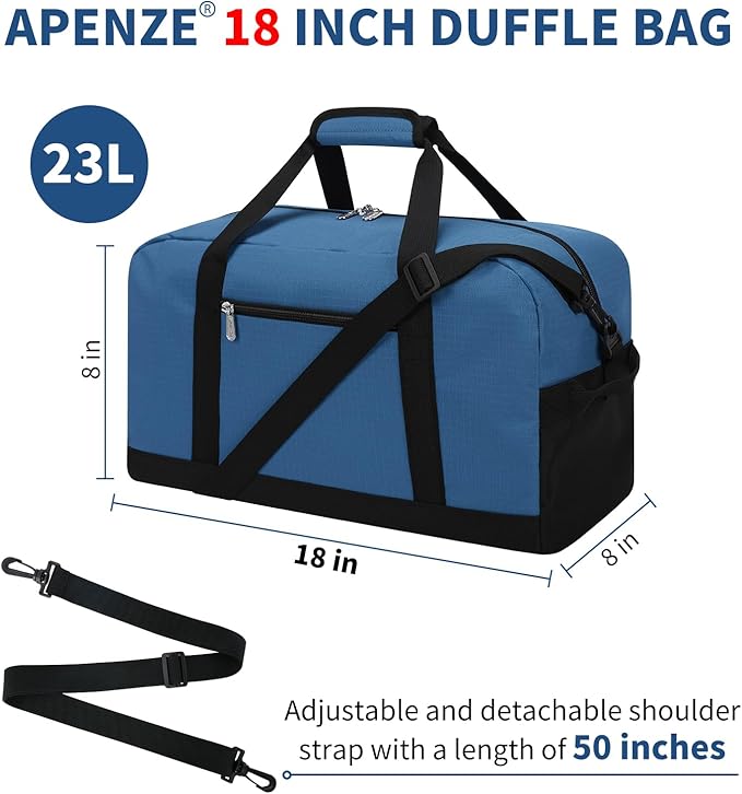 Small Gym Bag 18 inch Carry On Duffel Bag for Weekender Travel - Blue