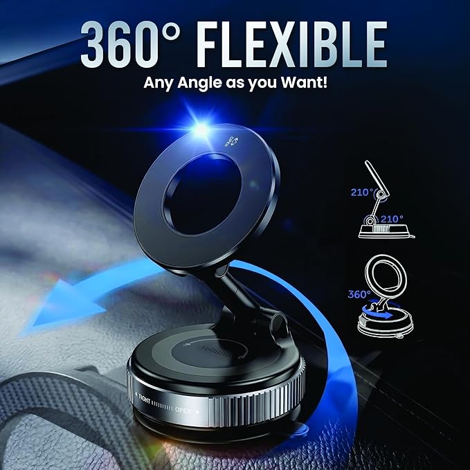 Phone Holders for Your Car, Car Phone Holder, MagSafe Car Mount, Phone Mount for Car Magnetic with Suction Cup, 360° Adjustable Hands Free Holder for iPhone & Android