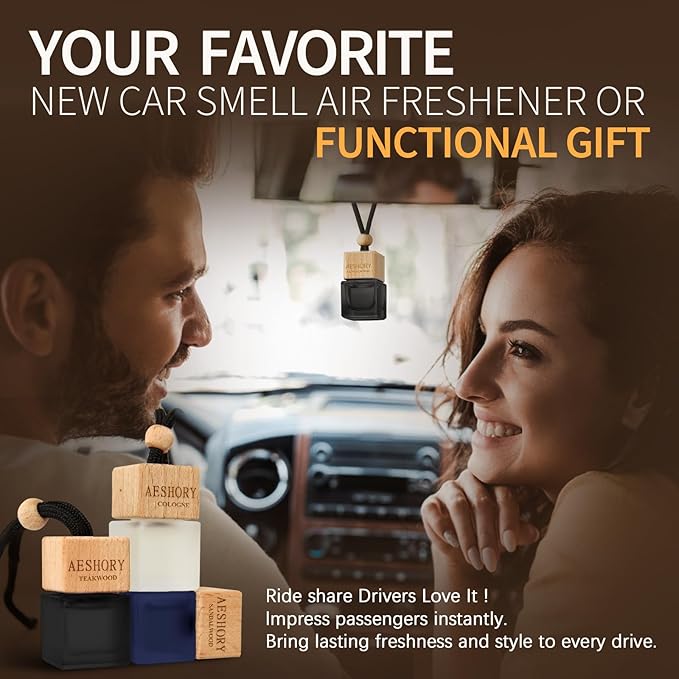 Aeshory Car Air Freshener Hanging 3 Pack – Wood Car Freshener - Sandalwood & Teakwood & Cologne Scents,Car Fresheners Long Lasting Up to 60 Days, Car Air Freshener Men,0.27 FL OZ/8ML