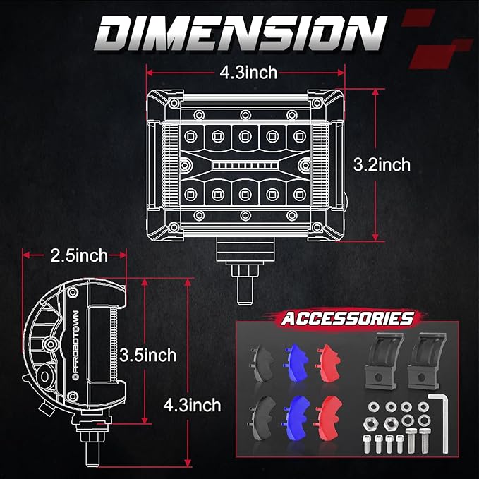 OFFROADTOWN 2Pcs 4 Inch LED Pods Side Shooter Ditch Lights Spot Flood Combo LED Bar Fog Cube Work Offroad Driving Bumper Lights for Truck ATV UTV SUV Boat