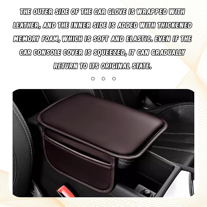 Car Center Console Cover, Leather Comfort Armrest Cover with 2 Storage Bag, Interior Car Accessories Universal Car Arm Rest Cover Pad for Car Decoration and Storage, Fit for Most Vehicle (Brown)